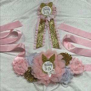Pink and Gold Mommy To Be Sash Set